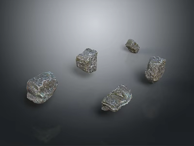 Five Irregular Natural Stones With Metallic Luster Surface On Dark Gradient Background 3d model