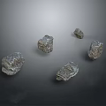 Five Irregular Natural Stones With Metallic Luster Surface On Dark Gradient Background