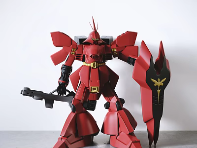 Smart Machine Red Robot Model With Detailed Weapon And Shield 3d model