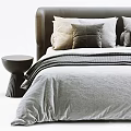 Modern Minimalist Double Bed With Neutral Tones Soft Bedding Pillows And Side Table 3d model