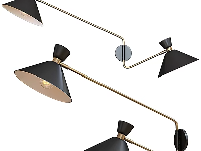Modern Black Shade Wall Lamp With Brass Metal Arm And Geometric Design Structure 3d model