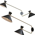 Modern Black Shade Wall Lamp With Brass Metal Arm And Geometric Design Structure