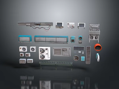 Electronic Electrical Components Collection Featuring Control Panels Circuit Boards Fans And Sensors 3d model