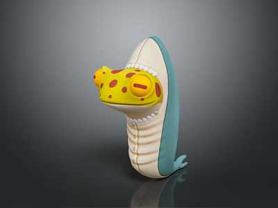 Cartoon Creature Toy Featuring Yellow Head Red Spots Open Mouth White Teeth And Turquoise Body 3d model