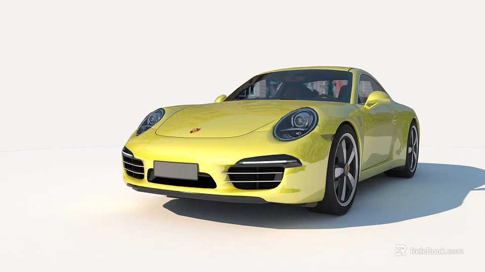 Yellow Porsche Sports Car With Sleek Modern Design And Black Wheels 3d model 