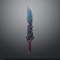 Fantasy Decorative Sword With Blue Purple Blade And Red Hilt Ornate Design
