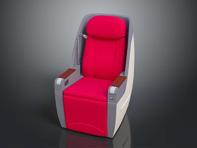 Red Aviation Seat With Gray Frame And Wooden Armrests For Travel Comfort 3d model