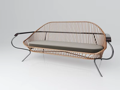 Stylish Wicker Leisure Chair With Soft Gray Cushion And Metal Frame 3d model