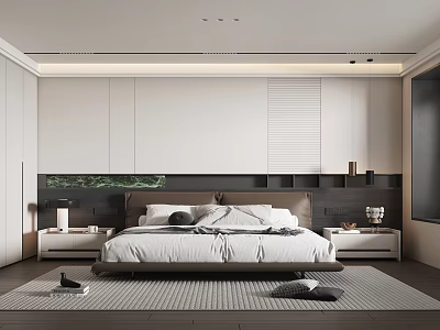 Modern Bedroom Double Bed Suspension Bed Background Wall Wardrobe Bedside Cabinet 3d model