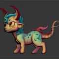 Cute Fantasy Game Movie Character with Turquoise Mane Pink Horns and Spotted Body