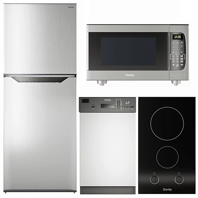 Stainless Steel Kitchen Appliances Including Refrigerator Microwave Dishwasher And Induction Cooktop 3d model