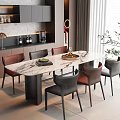 Italian Light Luxury Dining Table and Chair Rectangular Dining Table and Chair Leather Dining Chair Marble Dining Table Sideboard 3d model
