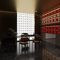 Luxury Modern Lounge Area With Red Sofas Dark Walls Marble Flooring And Ceiling Lights 3d model