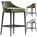 Modern Velvet Upholstered Bar Stools In Green Brown Grey Colors With Sleek Black Metal Frame