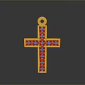 Golden Cross Pendant With White Gemstones And Hanging Loop For Daily Use