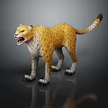 3D Leopard Model With Yellow Spotted Fur Standing Open Mouth On Dark Background With Reflection 3d model