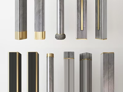 Diverse Stylish Column Designs With Marble Metal And Gold Decor Details 3d model