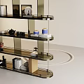 Modern Bookcase With Glass Shelves And Metal Frame Displaying Books Decorative Items