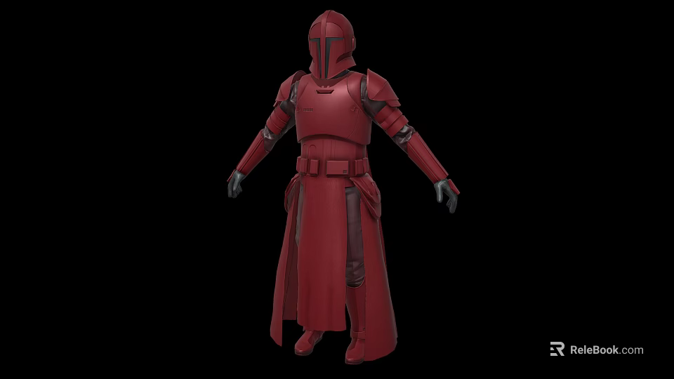 Red Armored Game Movie Character With Long Robe Helmet And Black Gloves 3d model 