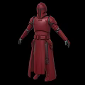 Red Armored Game Movie Character With Long Robe Helmet And Black Gloves