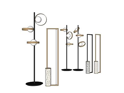 Modern Floor Lamps With Various Metal Frame Shapes And Textured Bases 3d model