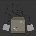 Vintage TV with White Speakers and Retro Screen Displaying Text Graphic