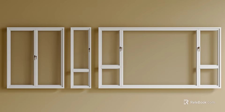 White Frame Casement Windows In Different Sizes For Home Interior Design 3d model 