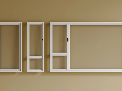 White Frame Casement Windows In Different Sizes For Home Interior Design 3d model