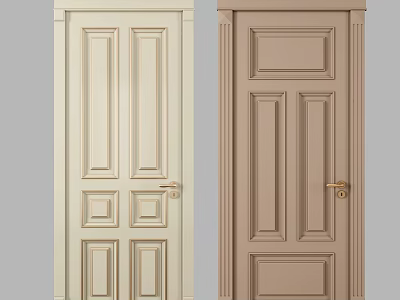 Light And Beige Hinged Doors With Panel Design And Brass Handles 3d model