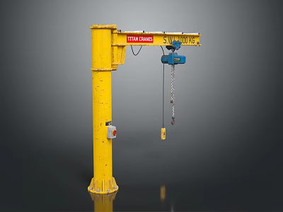 Yellow Column Jib Crane With TITAN CRANE 1000 LB Capacity Blue Electric Hoist And Chain 3d model