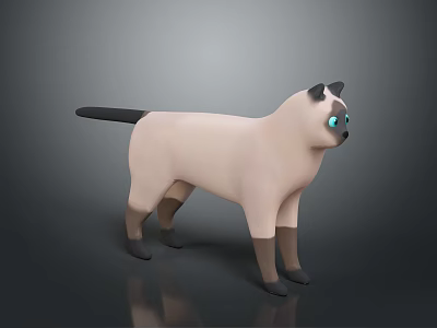 Siamese Cat 3D Character Model With Blue Eyes And Dark Colored Extremities 3d model
