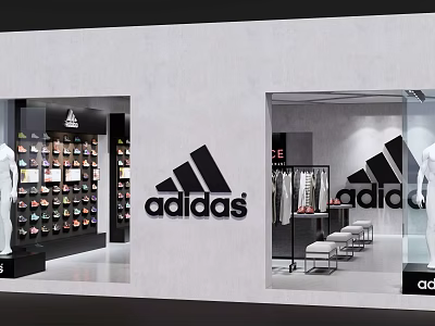 Adidas Clothing Store With Window Display Fashion Apparel Shoes And Mannequins 3d model