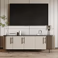 Modern TV Stand With Storage Cabinets Large TV Screen Decorative Pieces Potted Plant And Lamp