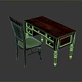 Vintage Wooden Desk With Storage Drawers And Matching Woven Seat Chair