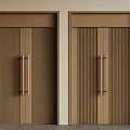 Modern Brown Wooden Double Doors With Vertical Slats And Metal Handles