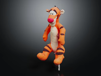 Tigger Plush Toy With Orange Stripes And Red Nose In Standing Pose 3d model