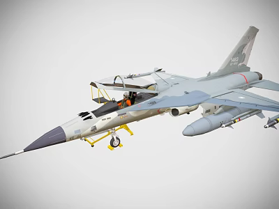 Gray Military Fighter Jet Model With Open Cockpit And Missile Attachments 3d model