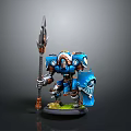 Detailed Fantasy Warrior Figurine In Blue Armor With Spear And Shield
