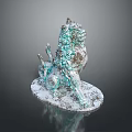 Turquoise Decorative Lion Sculpture With Intricate Textured Details On White Base