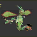 Green Dragon Pixel Style Game Character With Small Creature And Orange Details