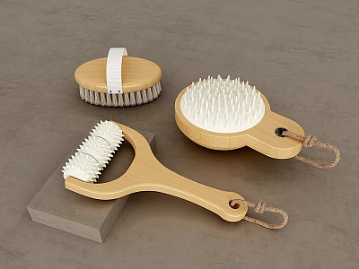 Bathroom Accessories With Wooden Handles Including Body Brushes And Massage Tools 3d model