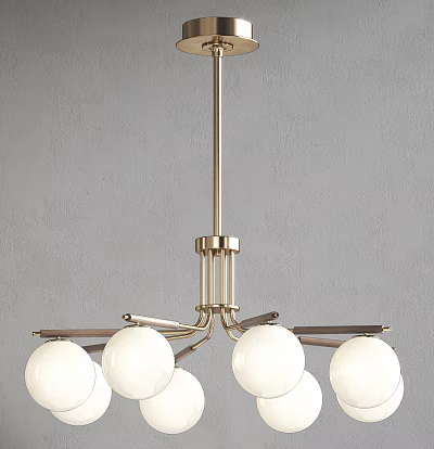 Modern Brass Chandelier With White Globe Bulbs Minimalist Hanging Lighting Design 3d model
