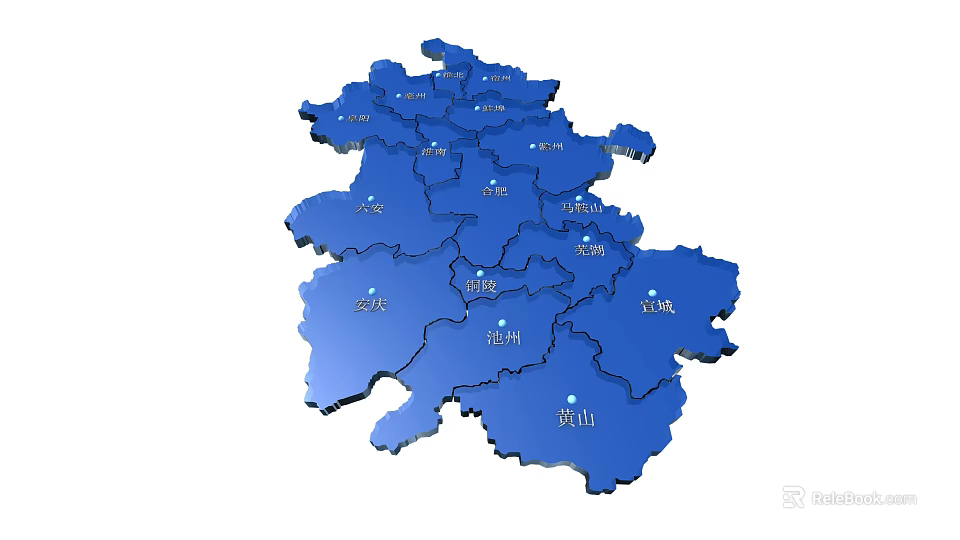 Blue Chinese Map Wall Decor With City Labels And 3D Design 3d model 