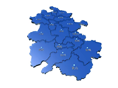 Blue Chinese Map Wall Decor With City Labels And 3D Design 3d model