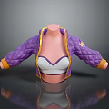 Stylish Purple Quilted Jacket With Yellow Trim And White Crop Top 3D Model