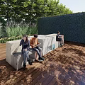 Outdoor Chair On Wooden Decking With Green Hedge And People Sitting Comfortably