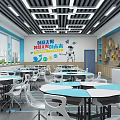 Science and technology culture classroom atmosphere creative multimedia computer classroom table and chair modeling wall 3d model