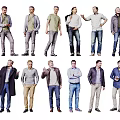 Group of Men in Various Casual Outfits and Different Standing Poses