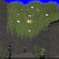 Illuminated Living Plant Wall Against Brick Wall With Small Potted Plants And Visitors
