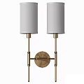 Modern Brass Wall Sconce with Two White Fabric Shades and Adjustable Metal Bracket Design